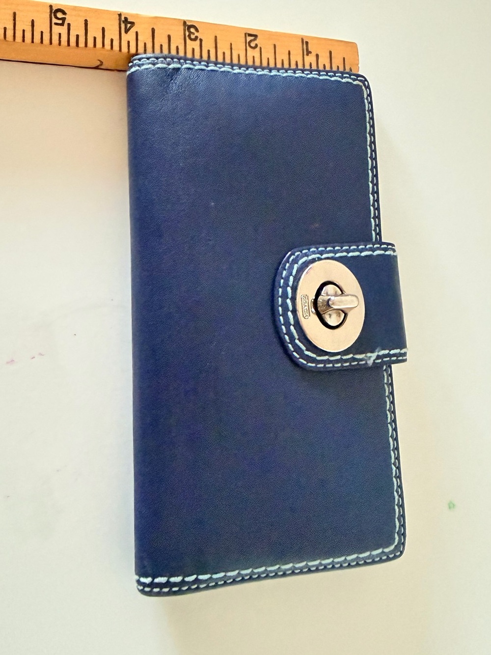 Coach Navy Wallet White Stiching - Picture 6 of 11